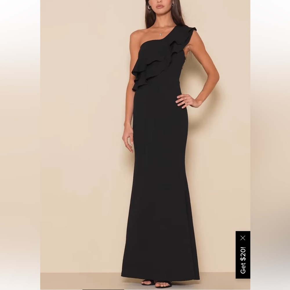 Lulus Grand Beauty Black Ruffled One-Shoulder Mermaid Maxi Dress Small